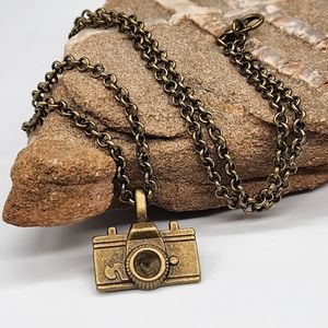 Anthropologie Necklace "Antique Gold Bronze Vintage Style Photo Camera